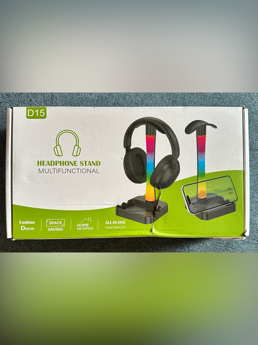 Multifunction Headphone Stand with RGB Light - Black